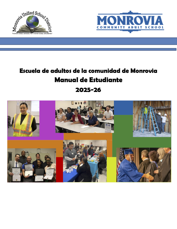 Image of Monrovia Adult School Handbook 2024-25 Espanol